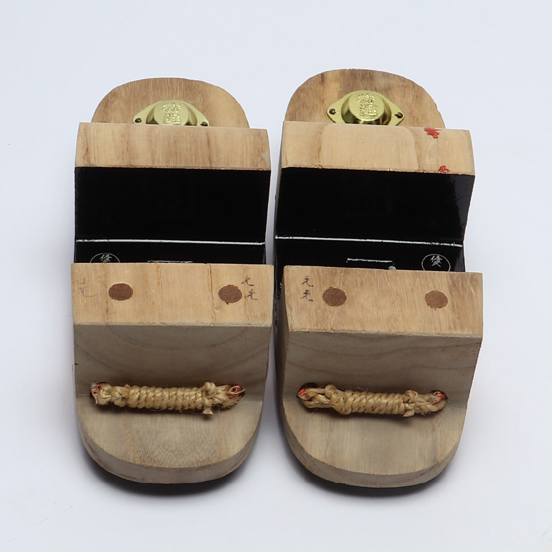 未使用品 夏物 下駄 カジュアル 木製 本革 Aランク 和装小物 黒系 1244-00692