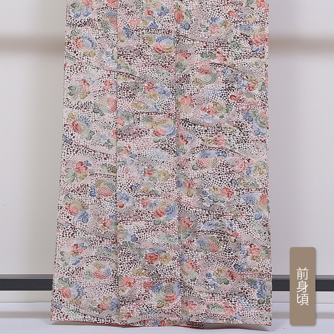 小紋 袷 身丈162cm 裄65.5cm グラデーション系 型染め 牡丹 正絹 Sランク 1215-01797-2499
