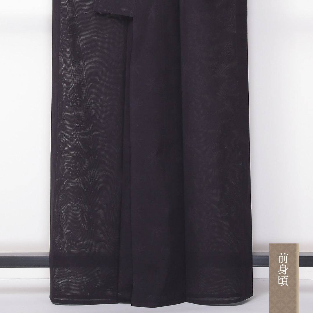 色無地 夏物 紗 身丈162cm 裄丈62cm 正絹 Aランク Lサイズ 広衿 インフォーマル 紋意匠 紅葉 紫系 1214-05253