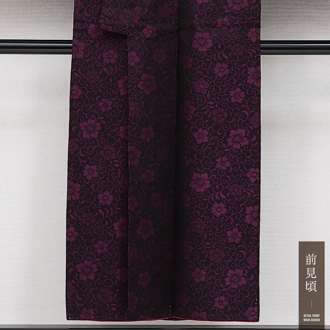 小紋 袷 身丈149cm 裄丈62cm 正絹 Sランク インフォーマル バチ衿 XSサイズ 唐華 紫系 RP 1221-14364