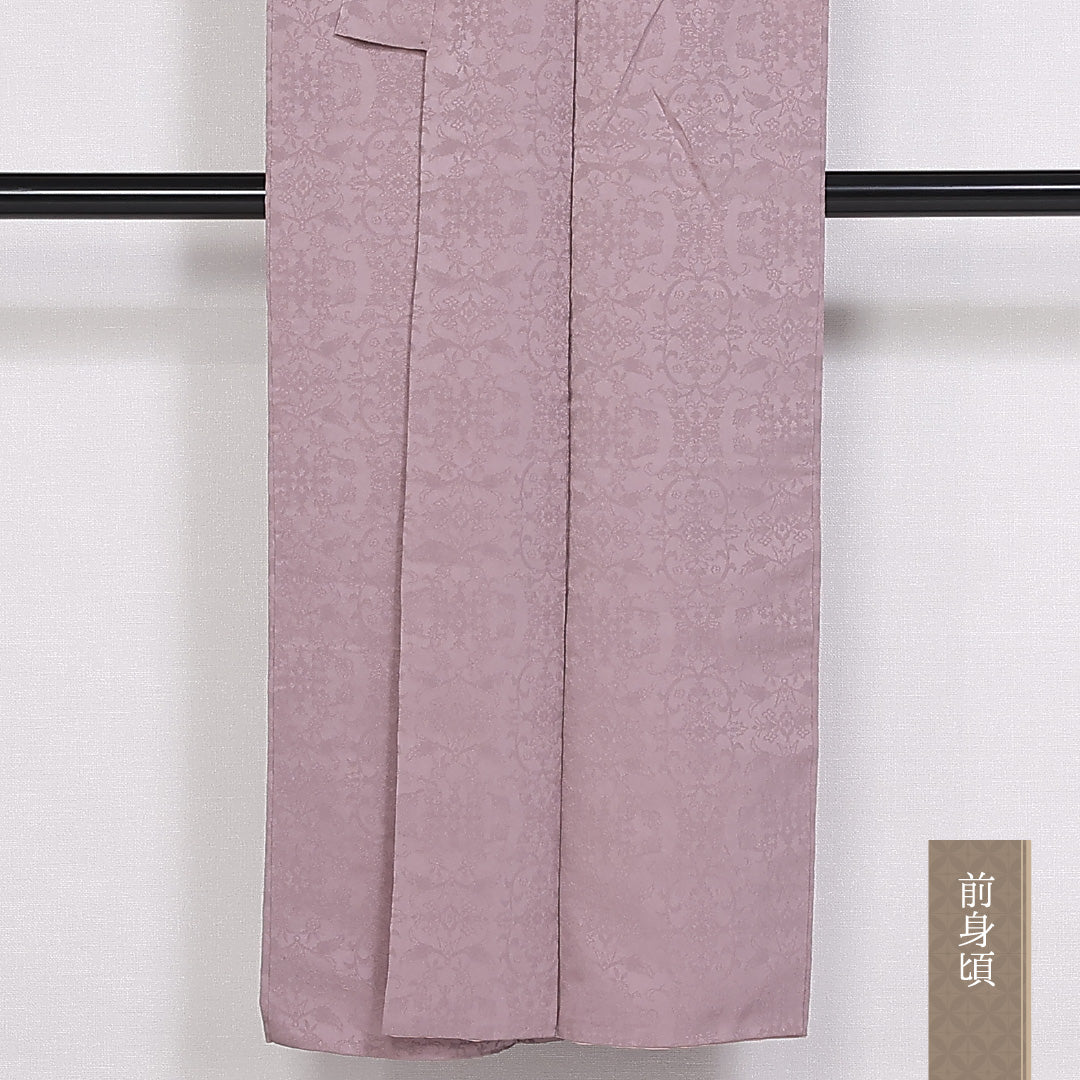 色無地 袷 身丈146cm 裄丈61cm 正絹 Aランク インフォーマル バチ衿 XSサイズ 織り出し 唐華 ピンク系 RP 1219-10065