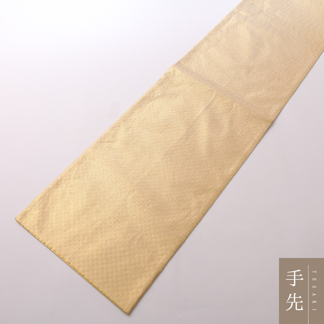 袋帯 帯丈432cm 正絹 ポイント柄 フォーマル 佐賀錦 二十四金箔 扇面文 吉祥文様 金系 1243-01668