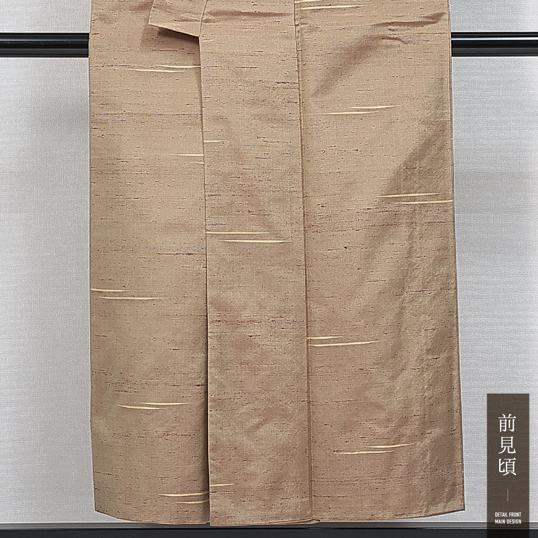紬 袷 身丈148cm 裄丈60cm 正絹 Sランク カジュアル バチ衿 XSサイズ 抽象柄 金系 M4 1223-14718