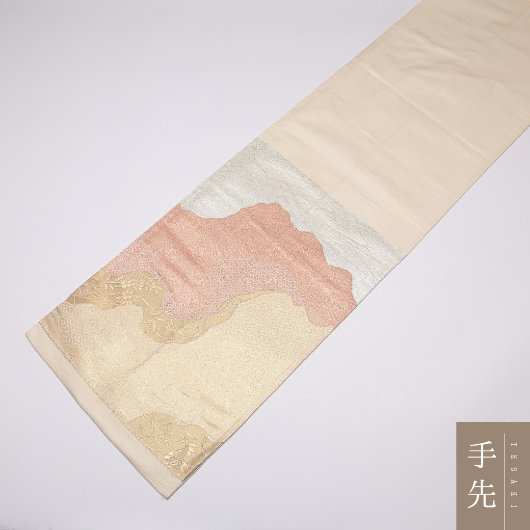 袋帯 帯丈420cm 正絹 六通 フォーマル 佐賀錦 道長取り 金系 1243-01099