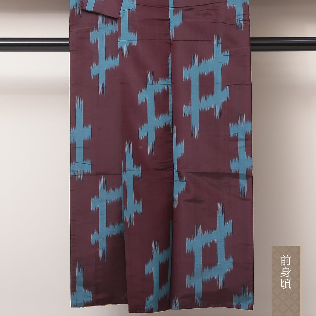 アンティーク 紬(銘仙) 袷 身丈148cm 裄丈61cm 正絹 Cランク XSサイズ 広衿 井絣 紫系 1216-03512