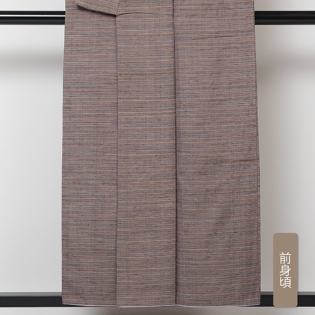 紬 袷 身丈153cm 裄丈63cm 正絹 Sランク カジュアル 広衿 Sサイズ 縞 茶系 RP 1223-03087
