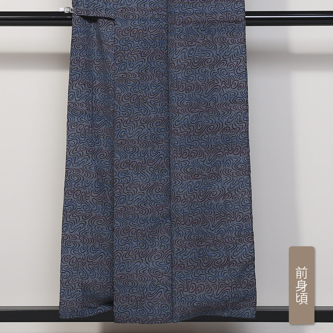 小紋 袷 身丈154cm 裄丈63cm 正絹 Aランク インフォーマル 広衿 Sサイズ 流水 青系 HP 1221-01710
