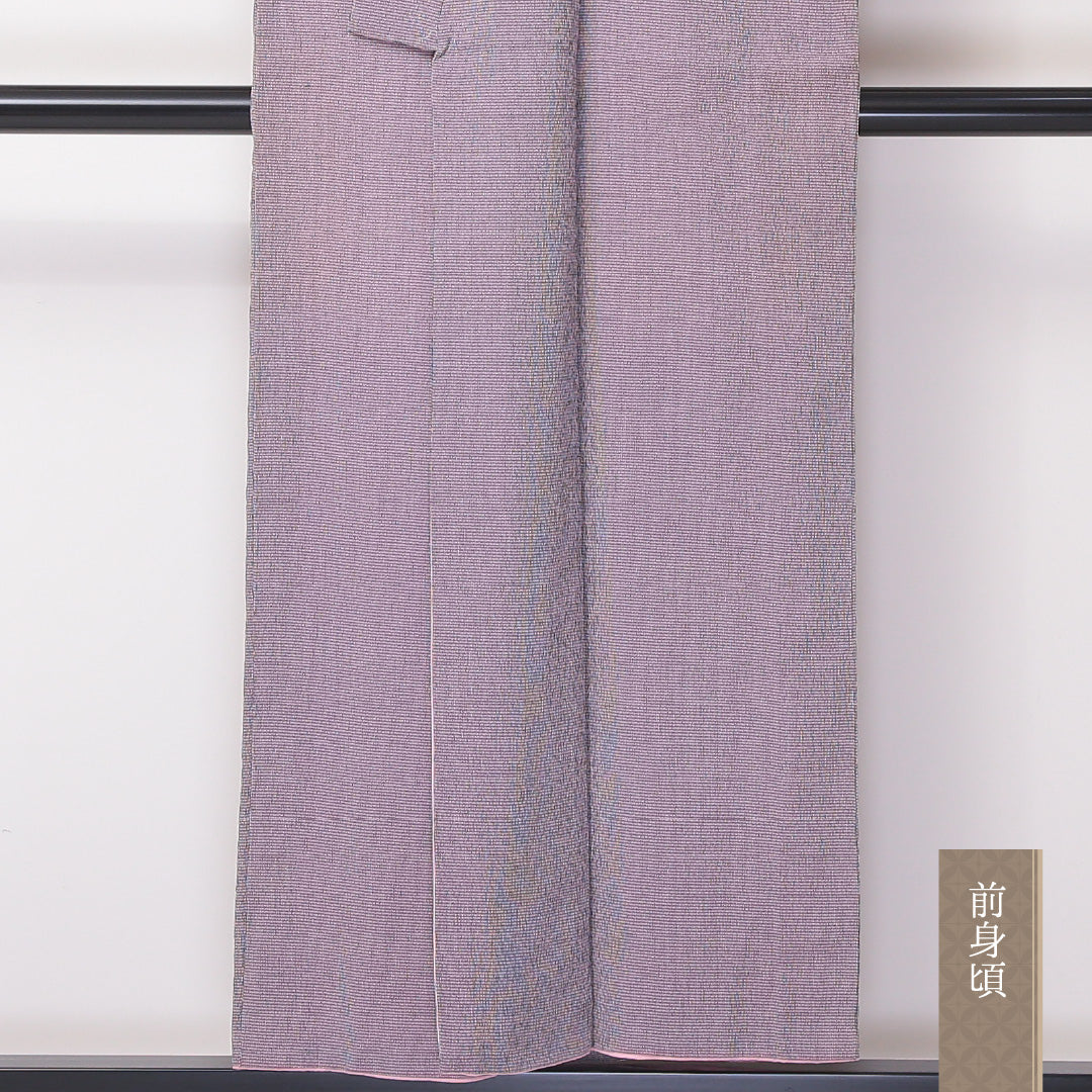 紬 袷 身丈151cm 裄62cm 正絹 ピンク系 Bランク 1216-01087