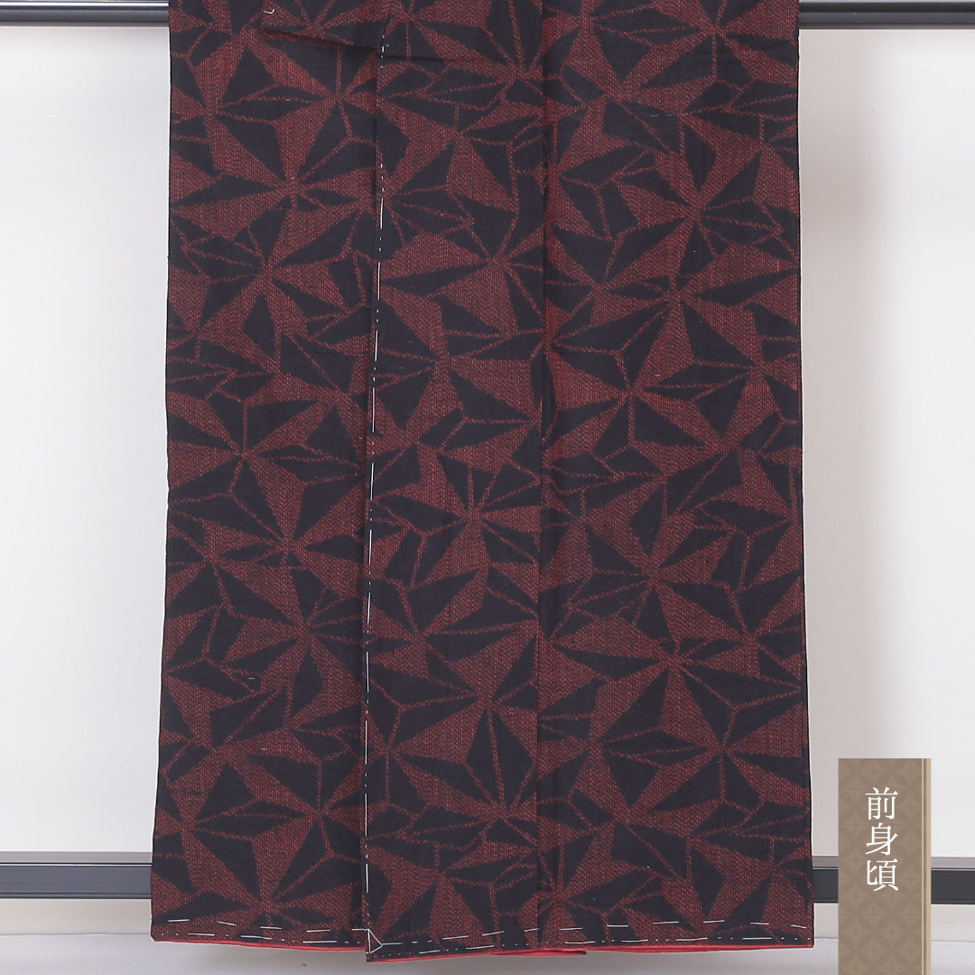 紬 袷 身丈157cm 裄65cm 正絹 幾何学 黒系 Aランク 1216-00920