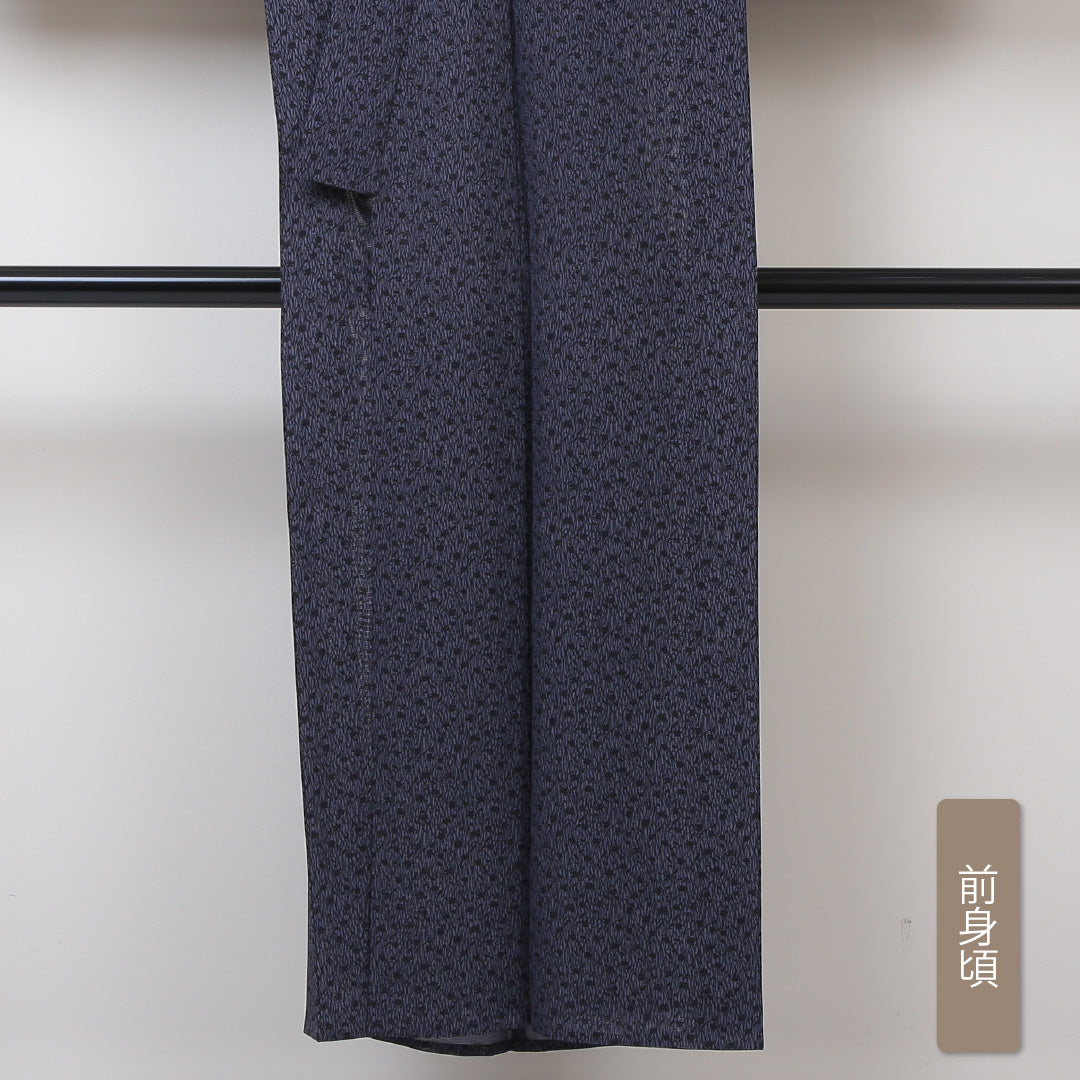 夏物 小紋 絽 身丈145cm 裄丈62cm 正絹 Sランク インフォーマル バチ衿 XSサイズ 花柄 紺系 RP 1221-01277