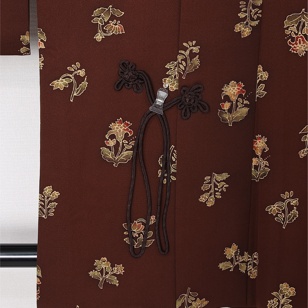 道中着 袷 身丈85cm 裄丈65cm 正絹 Bランク カジュアル Mサイズ 花柄 茶系 RP 1236-12907