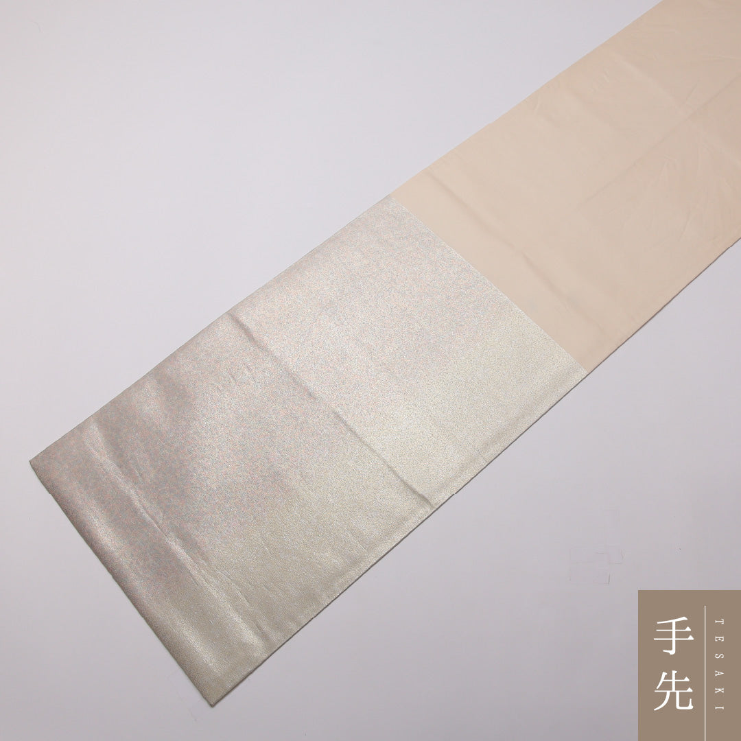 袋帯 帯丈436cm 正絹 六通 インフォーマル 抽象柄 クリーム系 銀系 1243-01428