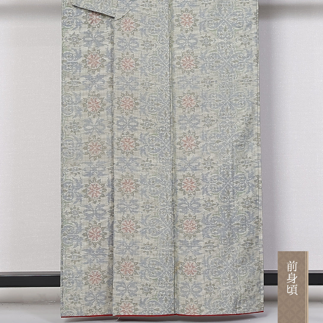 大島紬 袷 身丈159cm 裄62cm 正絹 グレー系 Cランク 1216-01383
