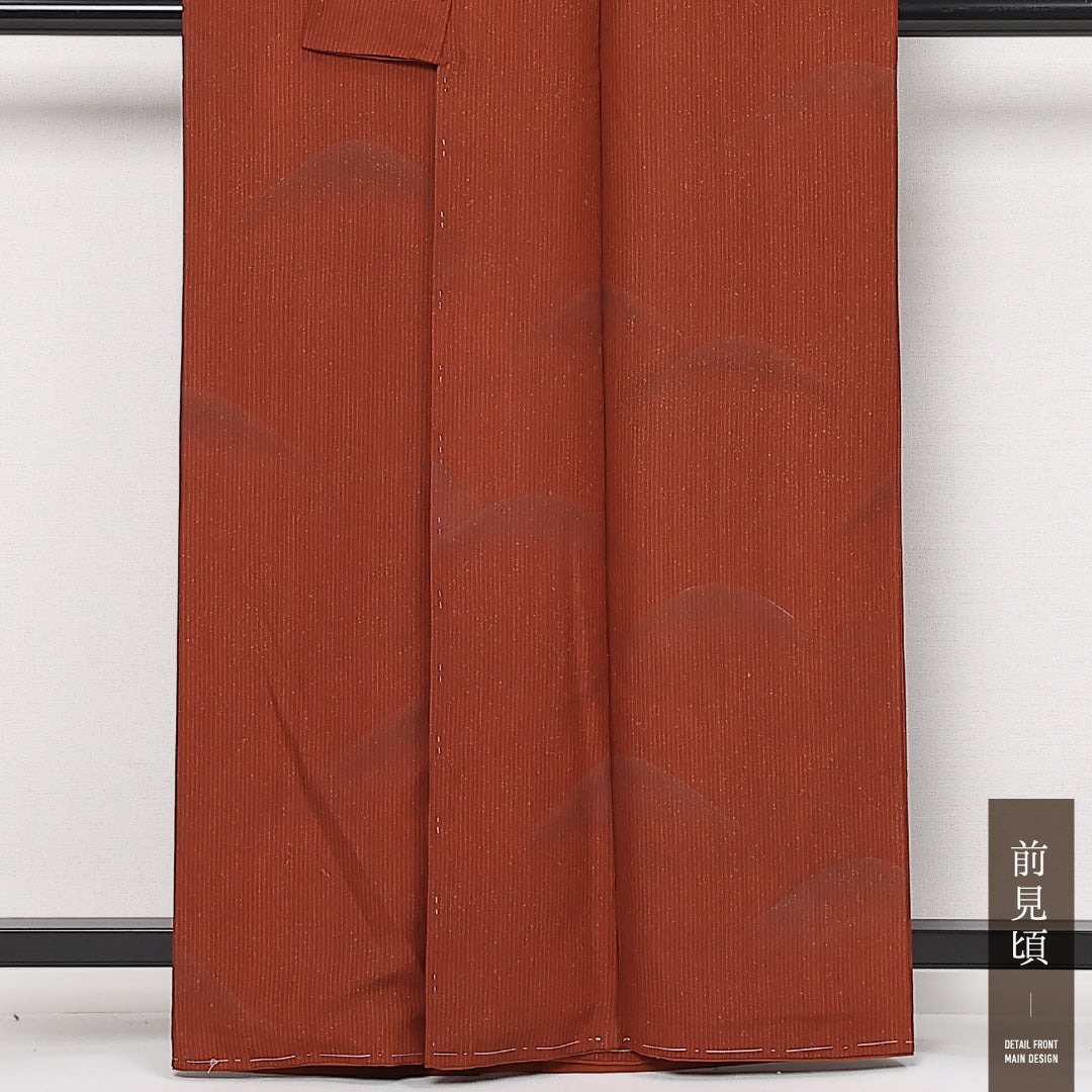 付下げ 袷 身丈151cm 裄丈64cm 正絹 Sランク インフォーマル 広衿 Sサイズ 山 縞 茶系 RP 1218-13611