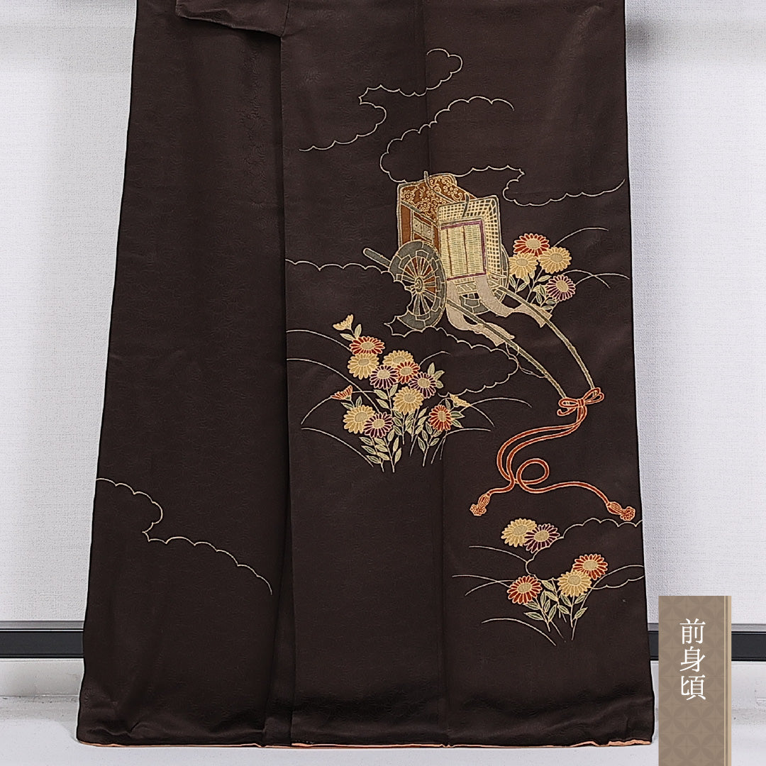 訪問着 身丈164cm 裄丈64.5cm 正絹 Aランク 袷 広衿 御所車 菊 雲取 1212-10360
