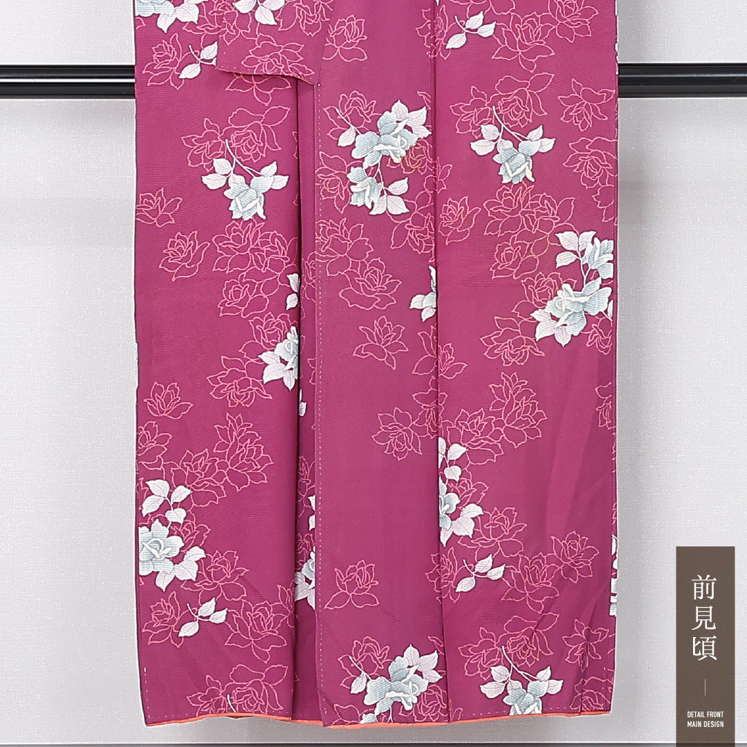 アンティーク 小紋 袷 身丈146cm 裄丈62cm 正絹 Bランク 広衿 XSサイズ 薔薇 紫系 M4 1221-12478