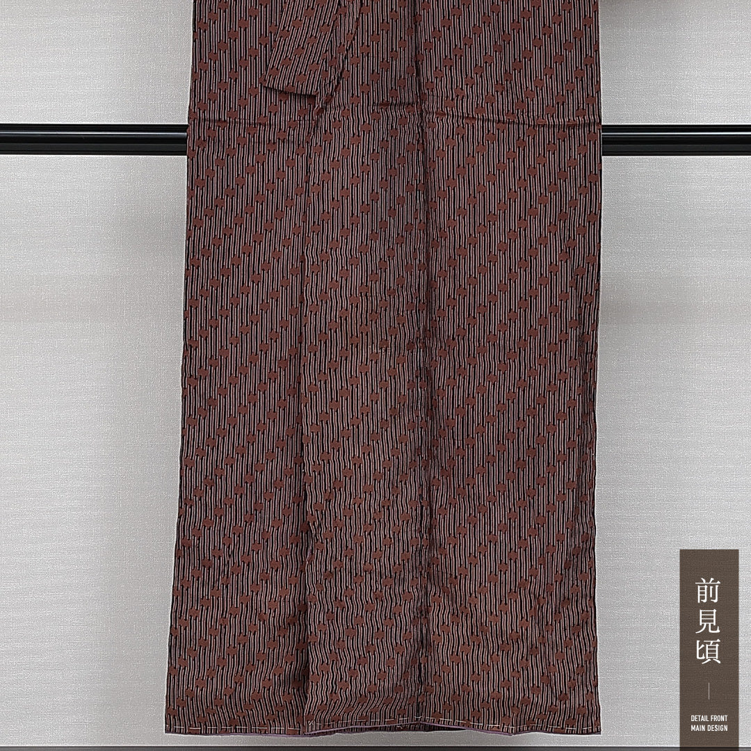 アンティーク 小紋 袷 身丈149cm 裄丈61cm 正絹 Aランク バチ衿 XSサイズ 縞 創作柄 茶系 RP 1221-14327
