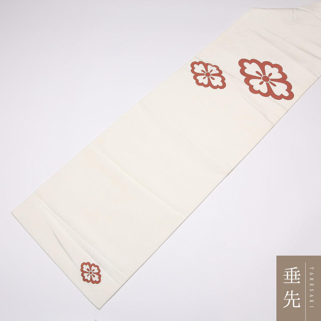 九寸名古屋帯 Aランク 帯丈385cm 正絹 ポイント柄 名古屋仕立て 染め インフォーマル 塩瀬 花菱 白系 RP 1245-01451
