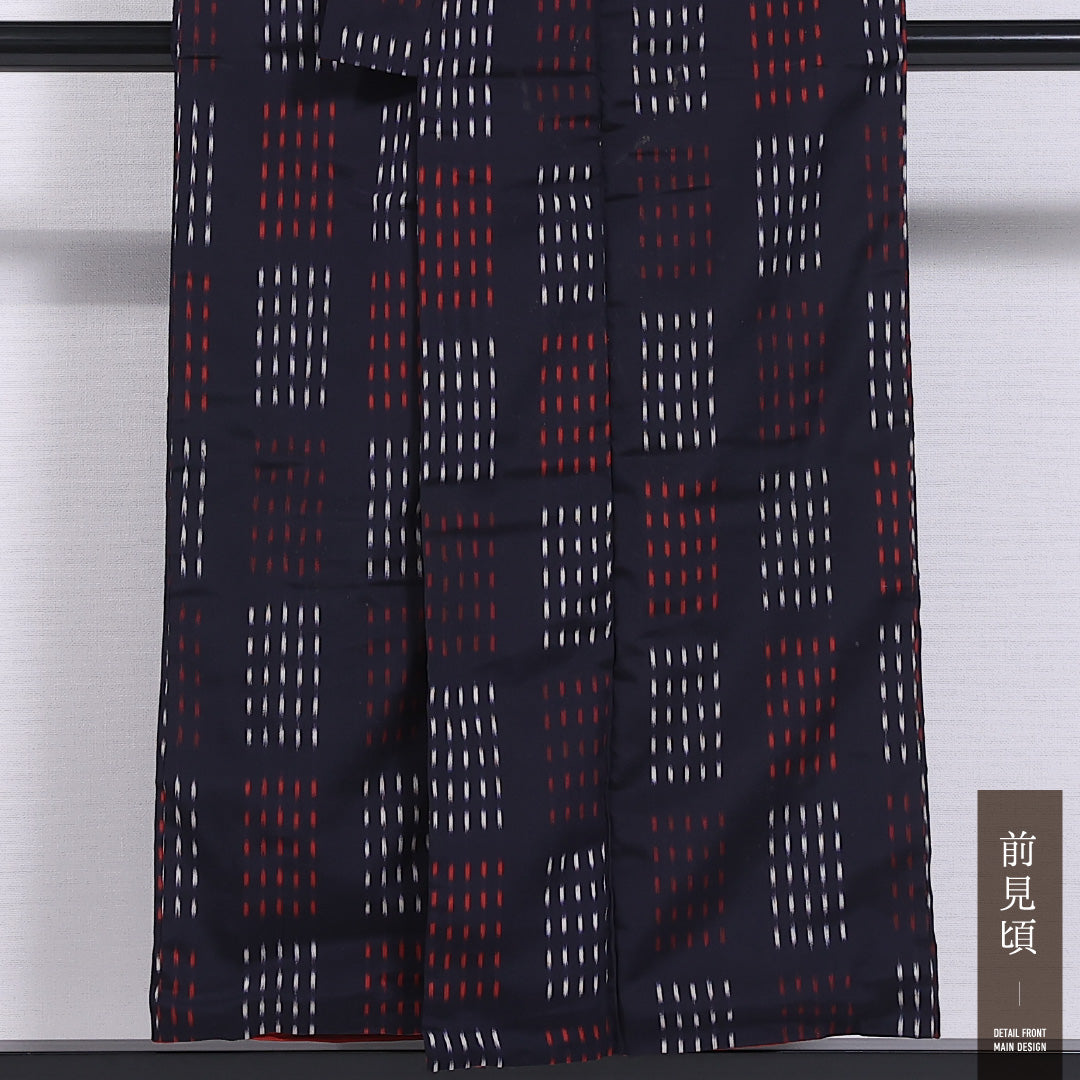 お召 袷 身丈149cm 裄丈62cm 正絹 Cランク インフォーマル バチ衿 XSサイズ 創作柄 紺系 HP 1222-11843