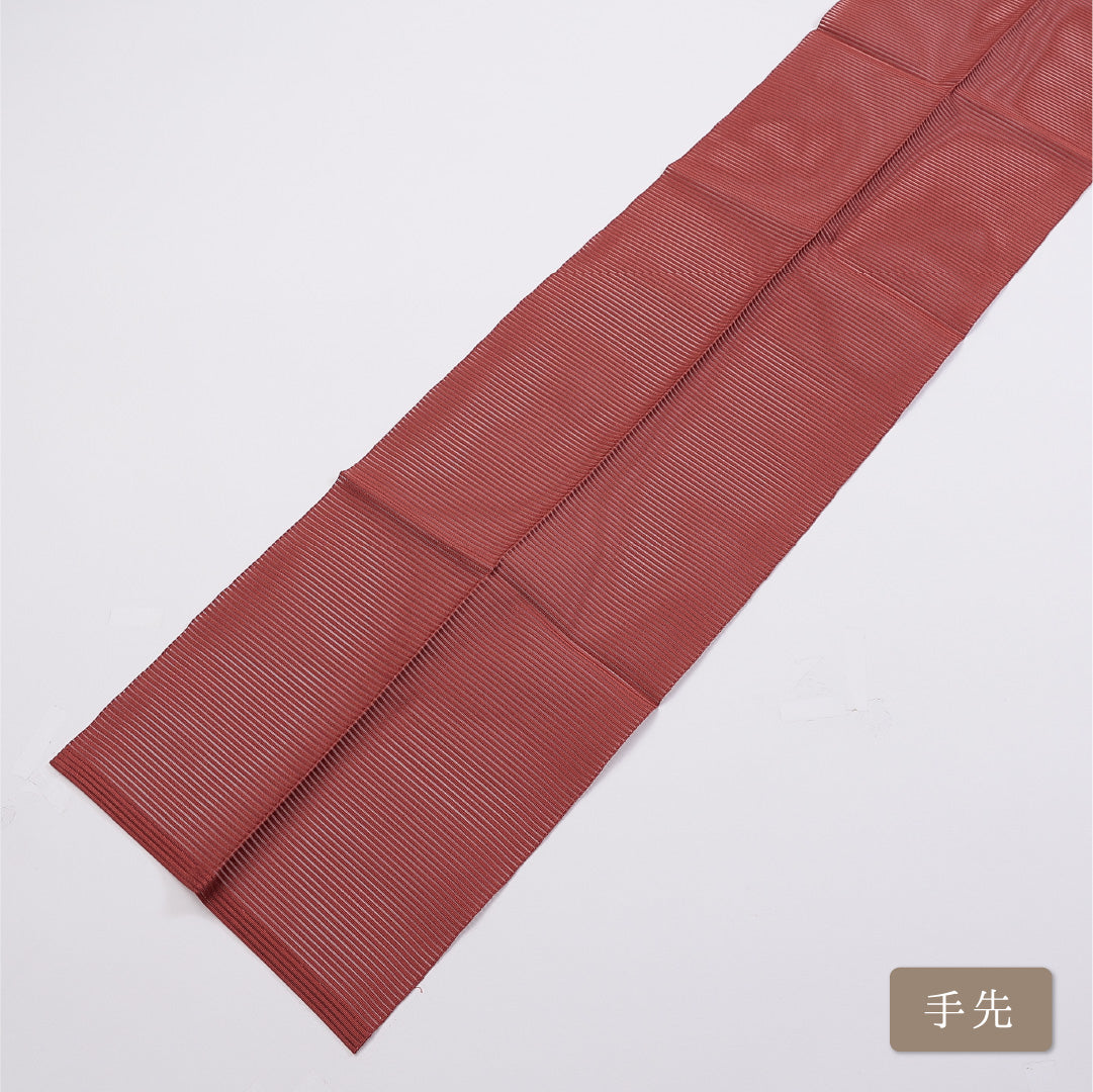 九寸名古屋帯 (夏帯) Sランク 帯丈360cm 正絹 ポイント柄 開き仕立て 織り カジュアル 縞 朱系 LP 1245-00950