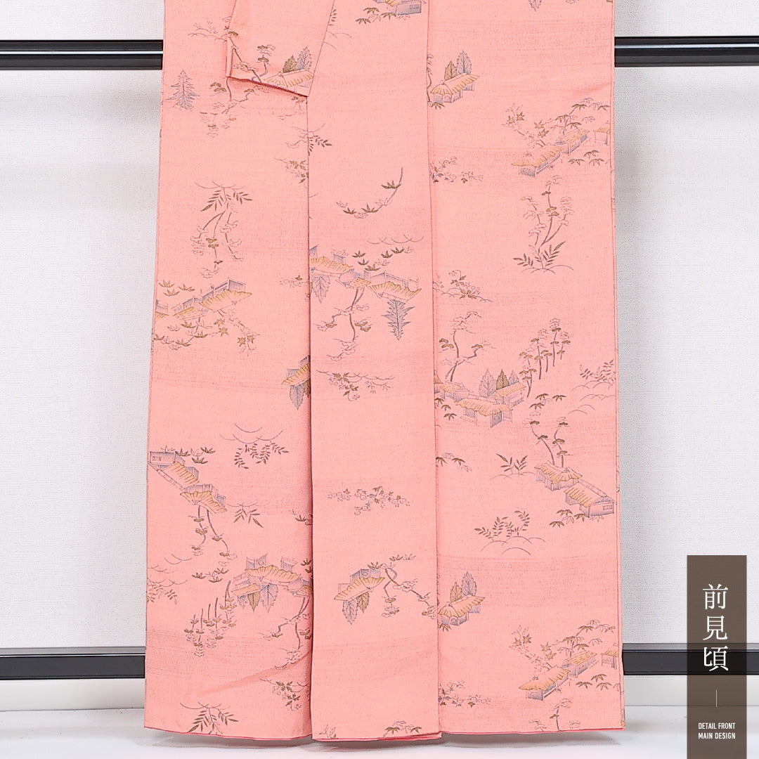 小紋 袷 身丈160cm 裄丈64cm 正絹 Sランク インフォーマル 広衿 Lサイズ 茶屋辻 ピンク系 RP 1221-12040