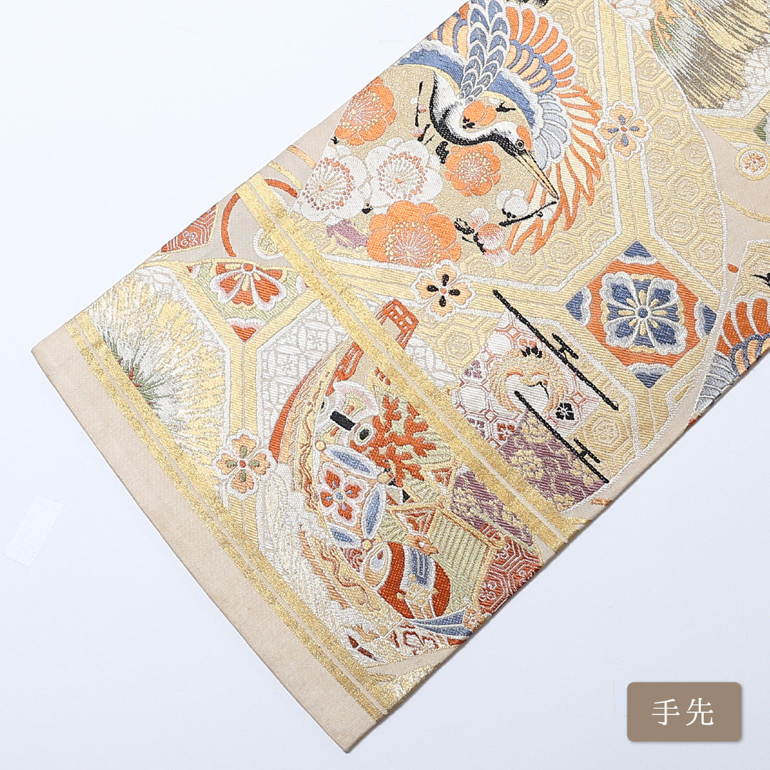 アンティーク 丸帯 帯丈406cm 全通 仕立て上がり フォーマル Cランク 宝船 金系 1223-00822-521 1223-00822