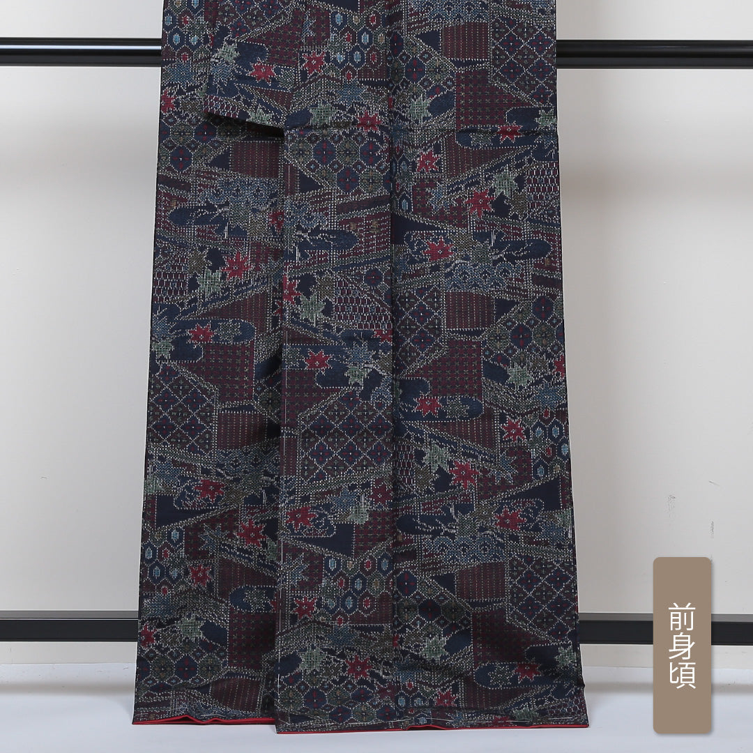 紬 袷 身丈167cm 裄65cm 正絹 グラデーション系 Aランク しつけ糸 1216004643599