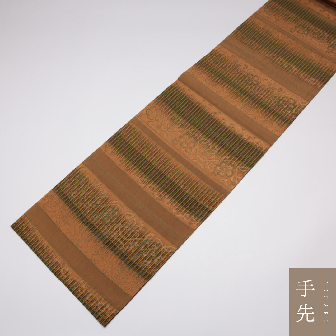 袋帯 帯丈436cm 正絹 全通 インフォーマル 唐草華文 名物裂 朱系 1243-01110