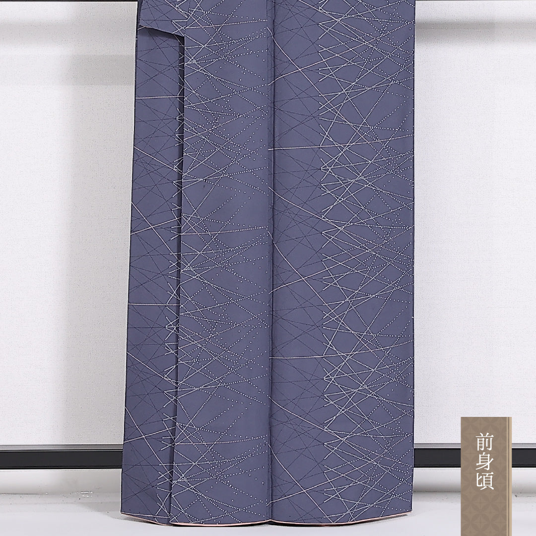 小紋 袷 身丈160cm 裄63.5cm 正絹 創作 青系 ちりめん Aランク 1215-02477