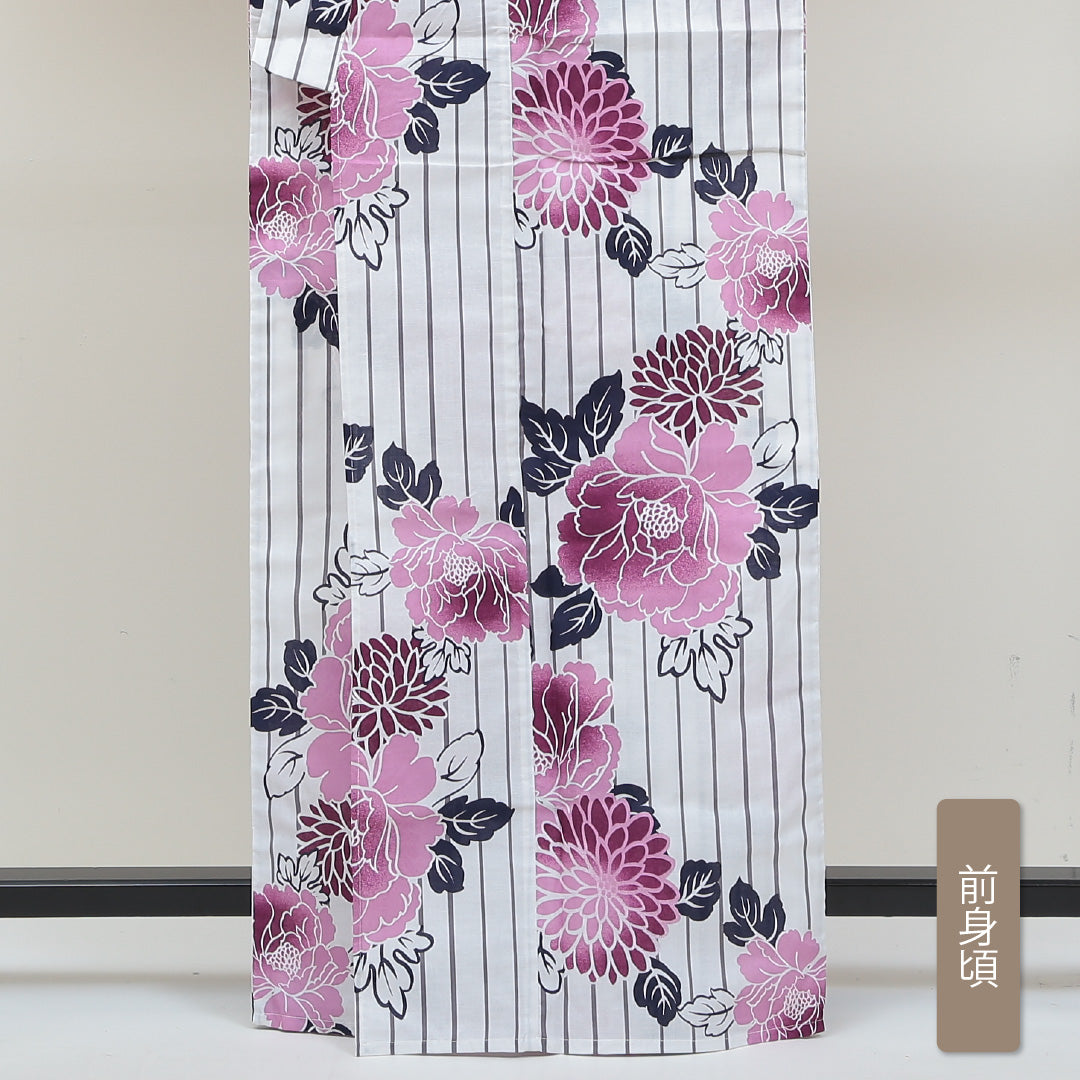 新品 浴衣 身丈163cm 裄丈67cm 木綿 洗える着物 牡丹 菊 Nランク 1218-00043