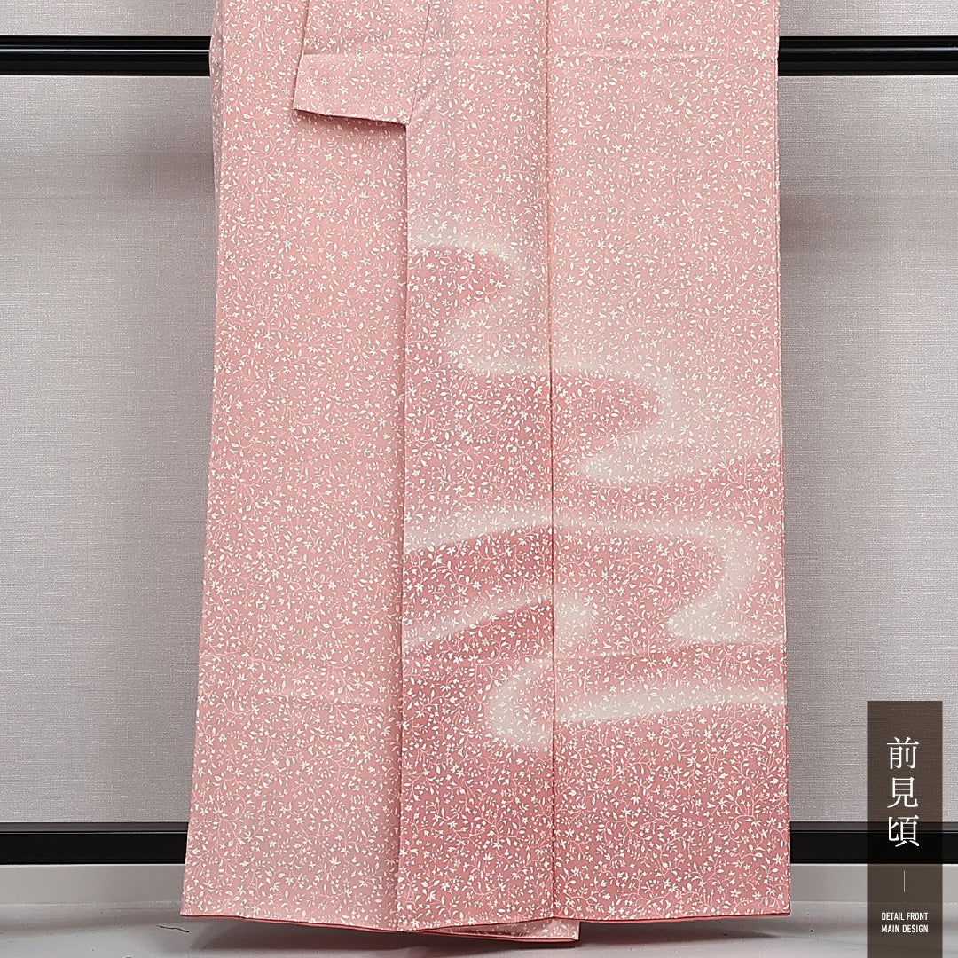 訪問着 袷 身丈158cm 裄丈65cm 正絹 Sランク セミフォーマル 広衿 Mサイズ 流水 花柄 ピンク系 RP 1217-14139