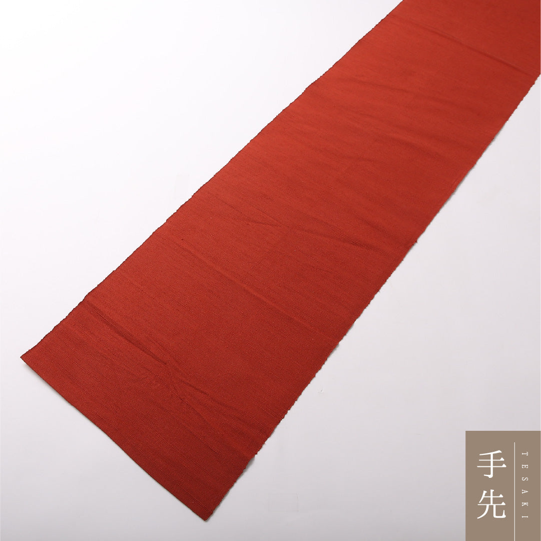 八寸名古屋帯 Sランク 帯丈362cm 正絹 全通 開き仕立て 織り カジュアル 紬 無地 赤系 LP 1245-03098