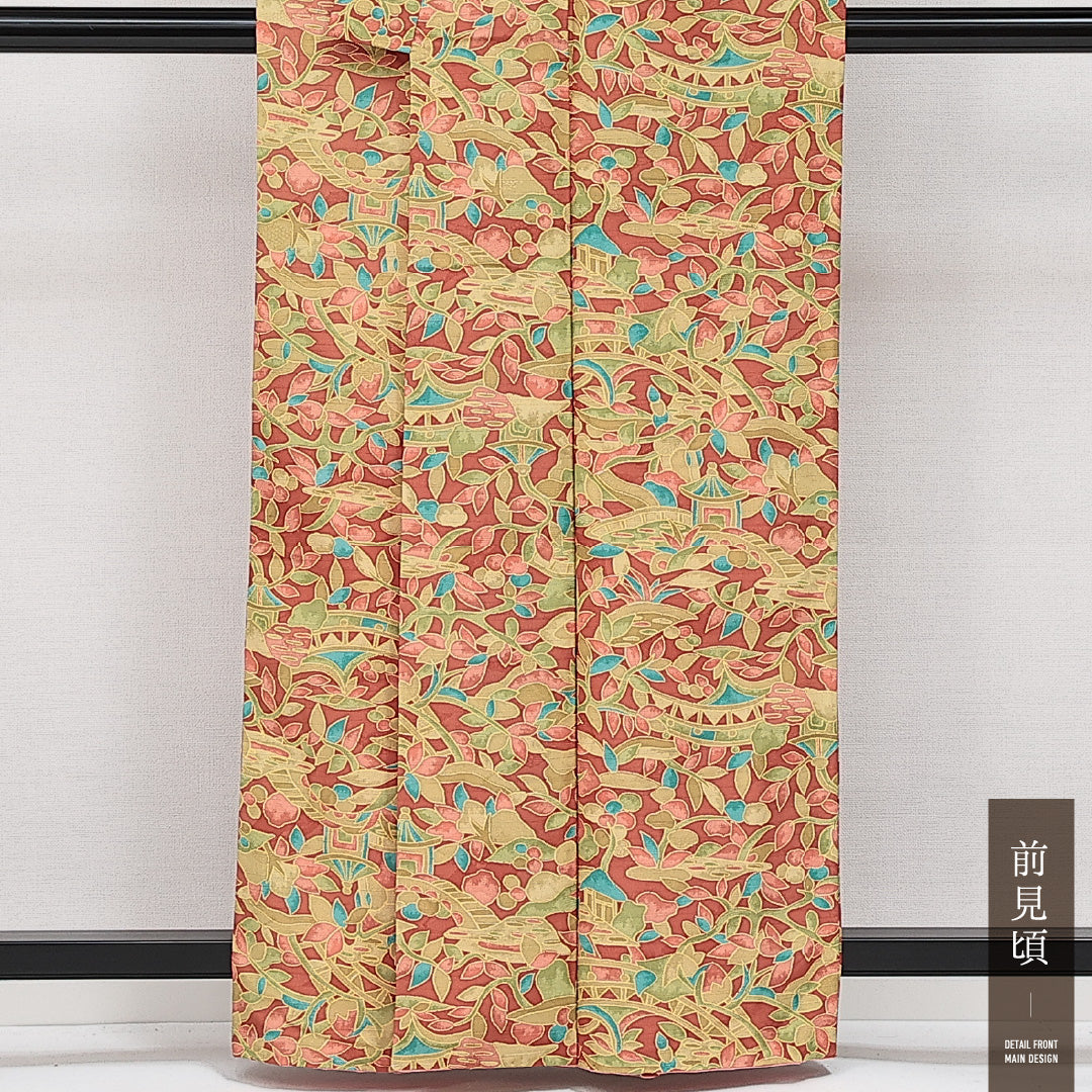 洗える着物 小紋 袷 身丈160cm 裄丈62cm ポリエステル Sランク インフォーマル バチ衿 Lサイズ 古典柄 多色系 RP 1221-14255