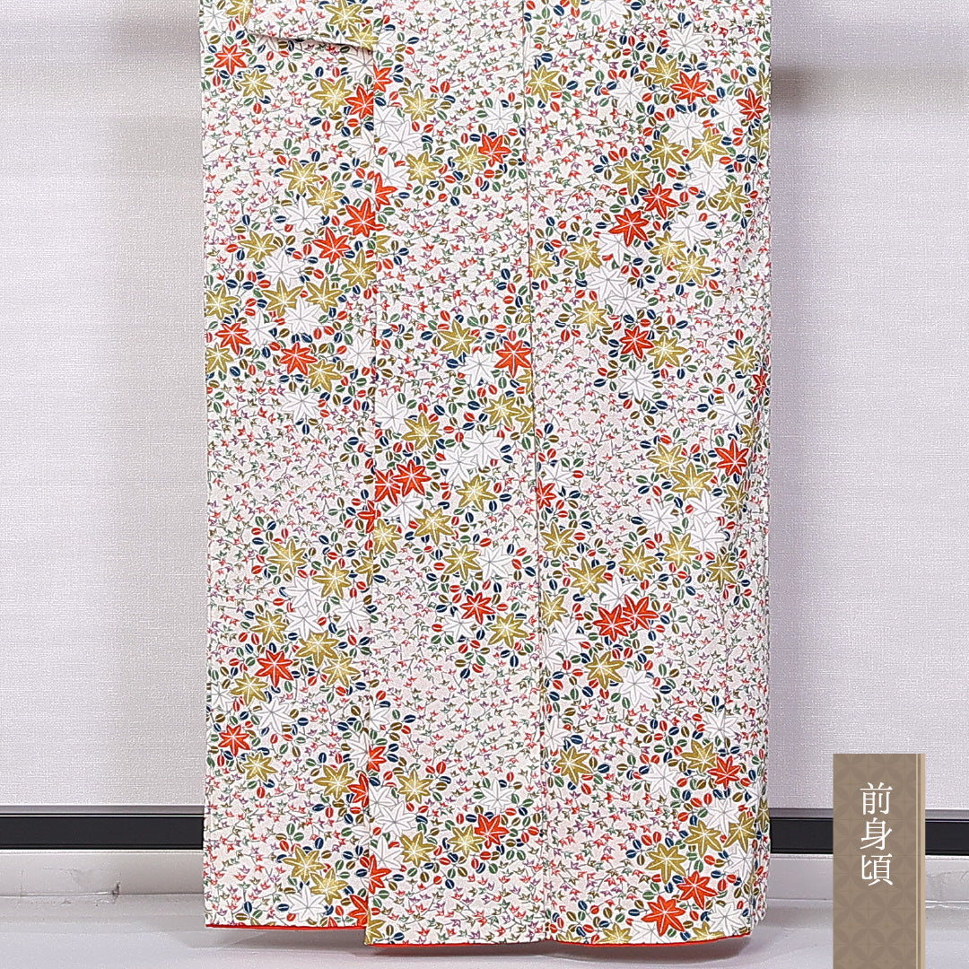 小紋 身丈160cm 裄丈55.5cm L 正絹 Sランク 袷 広衿 紅葉 萩 1215-10833