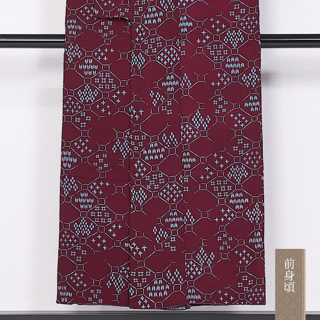 アンティーク 小紋 身丈148cm 裄丈61.5cm XS 正絹 Bランク 袷 広衿 蜀江 1215-10721