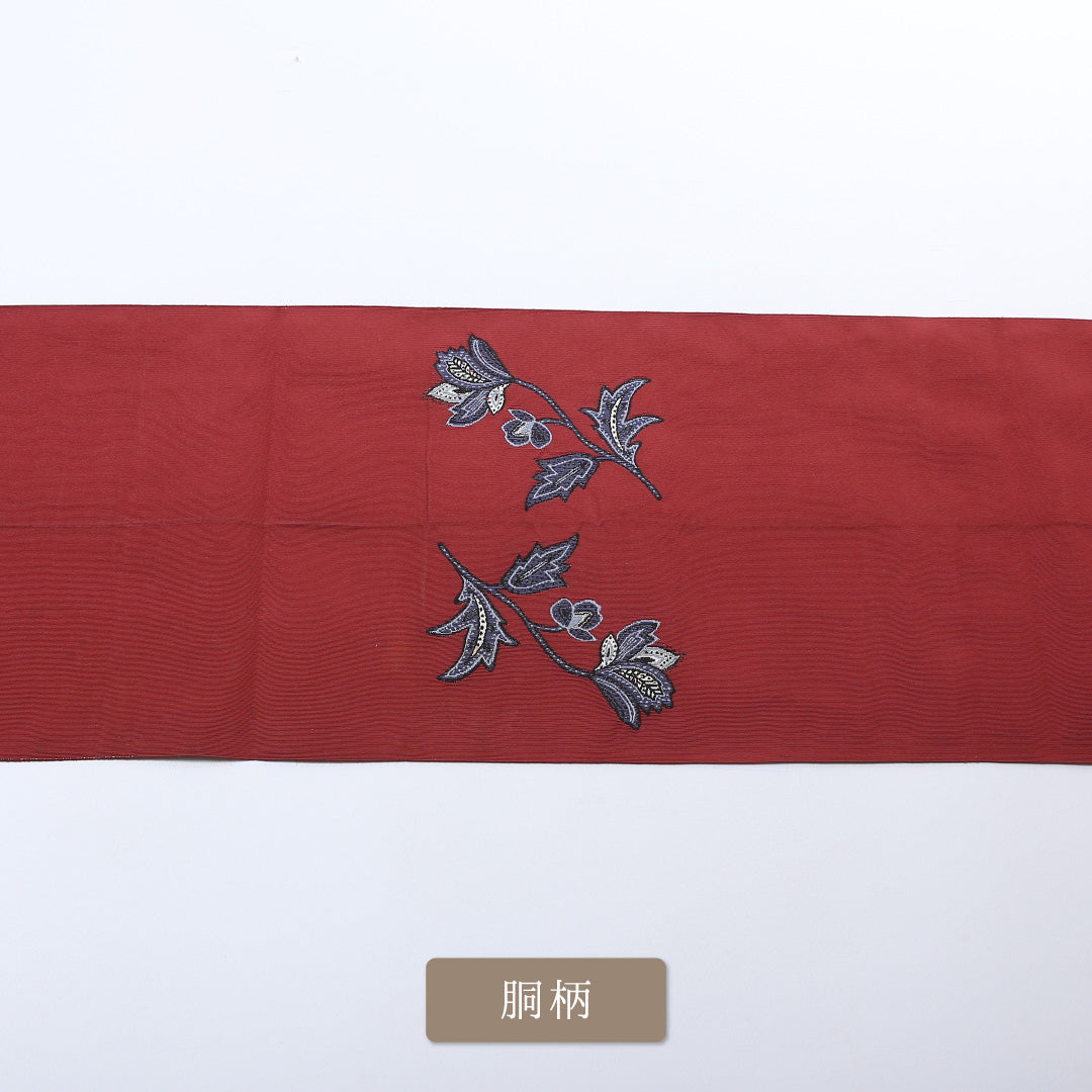 名古屋帯 帯丈362cm ポイント柄 松葉仕立て 正絹 ボタニカル カジュアル Bランク 赤系 1224-00806-412 1224-00806