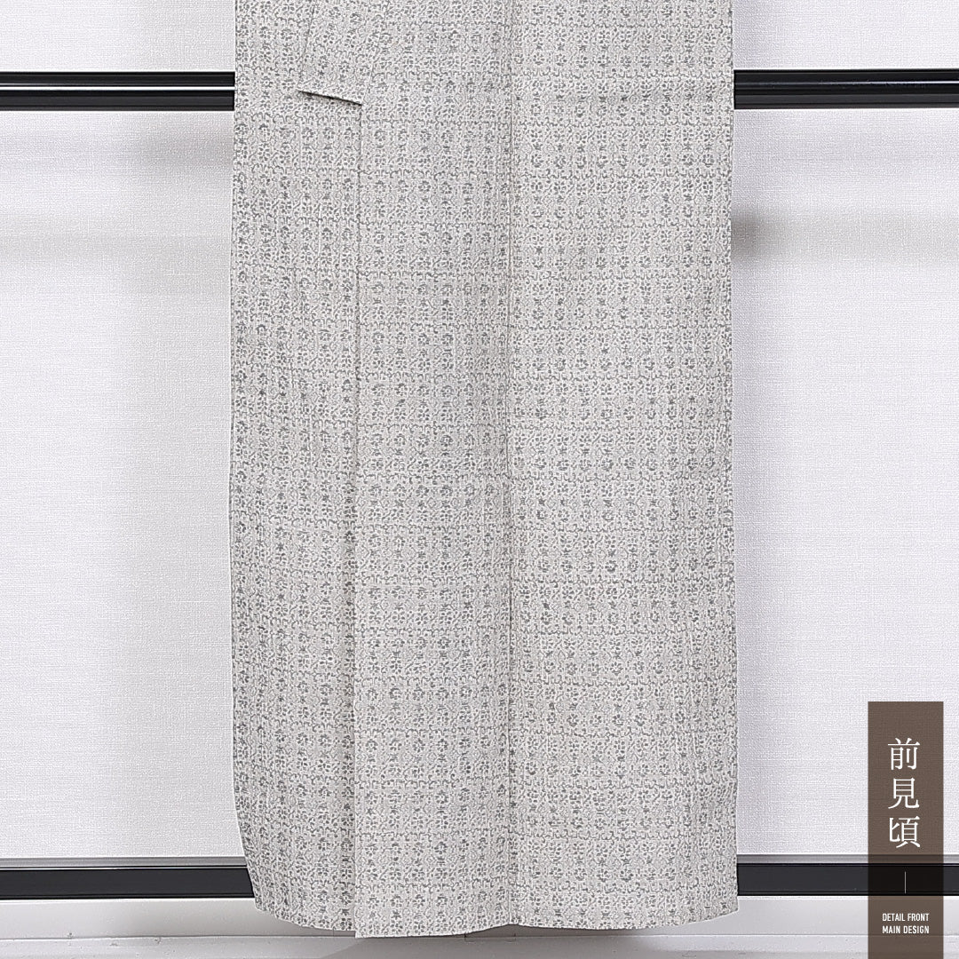 紬 身丈149cm 裄丈60.5cm XS 麻 Cランク 単衣 洗える着物 バチ衿 ちぢみ 創作 レトロ 1216-11239