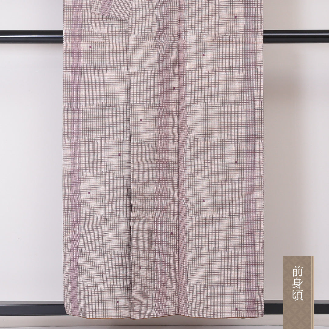 紬 袷 身丈154cm 裄丈64cm 正絹 Aランク カジュアル 広衿 Sサイズ 格子 紫系 RP 1223-03379