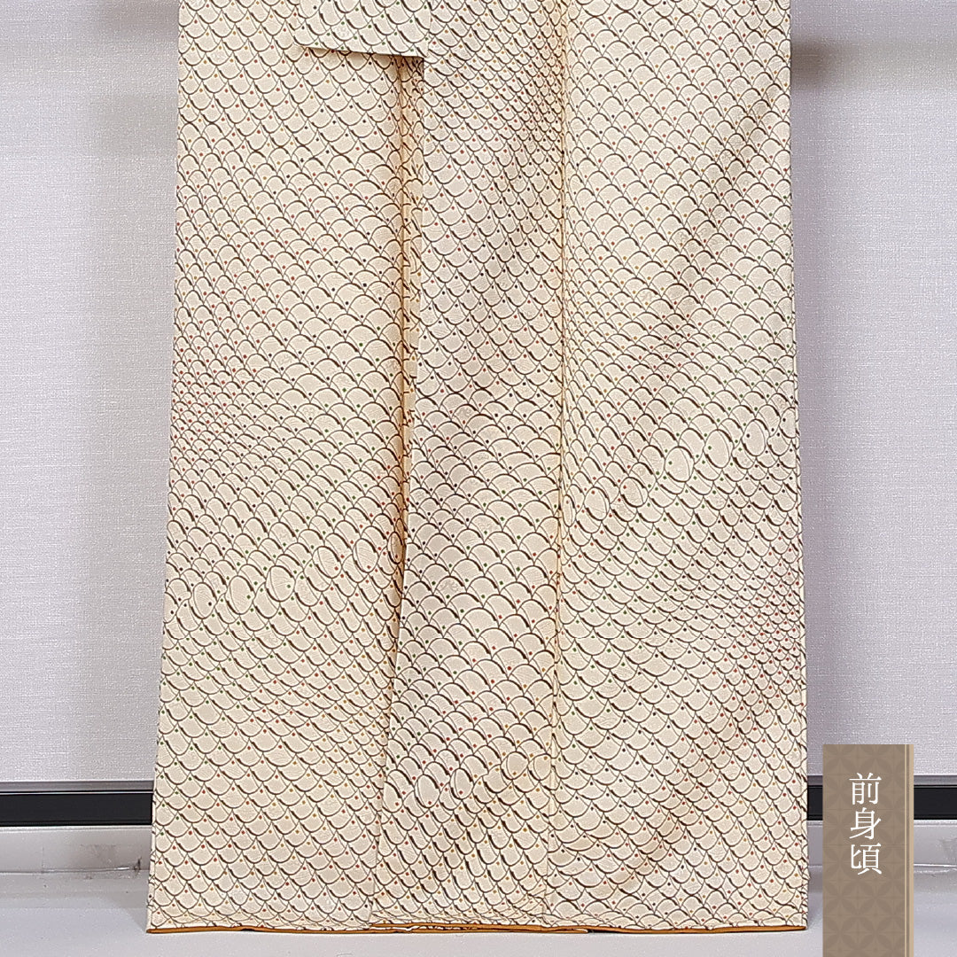 付下げ 身丈164cm 裄丈64.5cm L ポリエステル Sランク 袷 洗える着物 広衿 幾何学 1261-10821