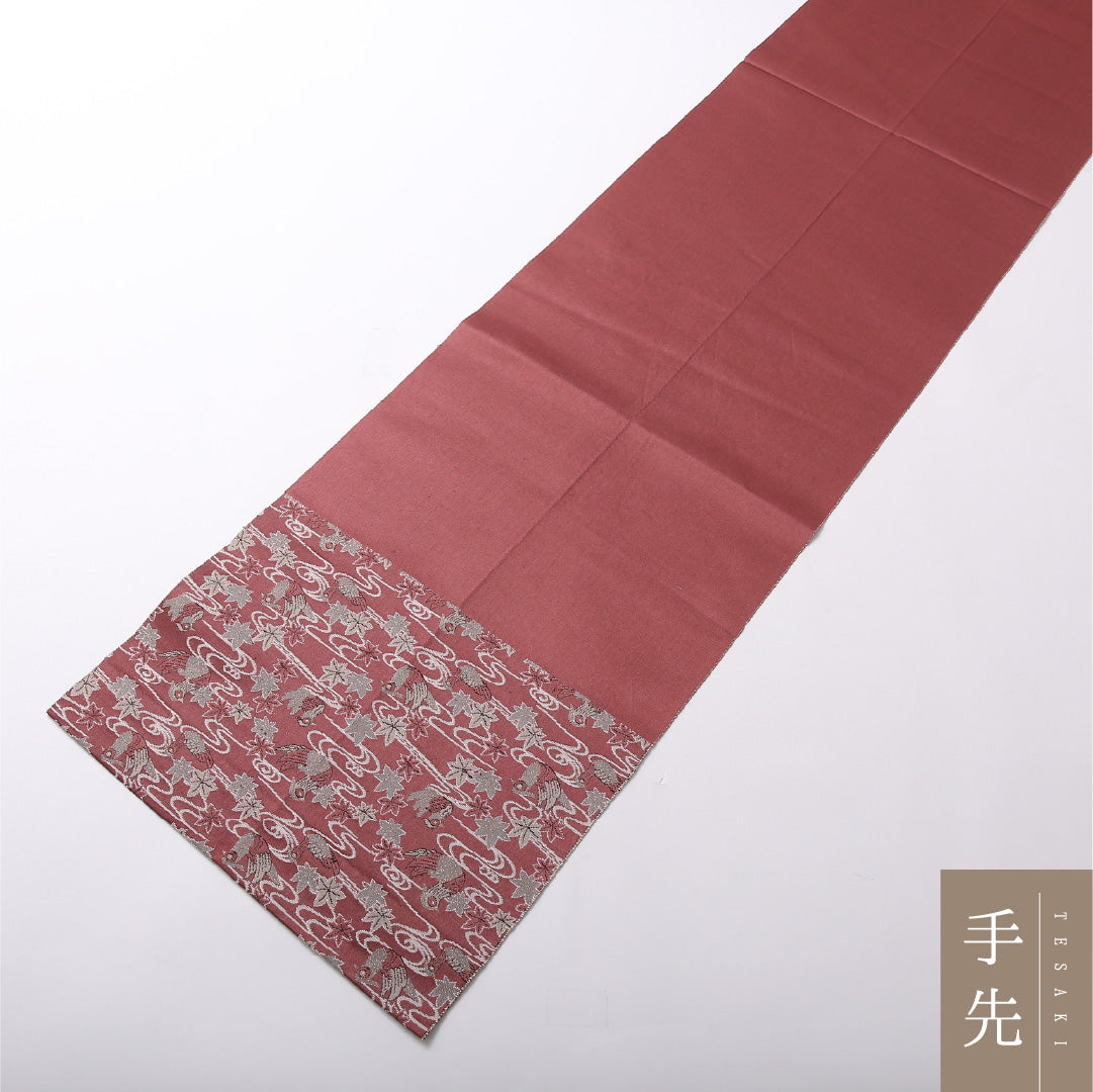 八寸名古屋帯 Aランク 帯丈324cm 正絹 全通 開き仕立て 織り カジュアル 雉 龍田川 紫の混ざったピンク系 RP 1245-03050
