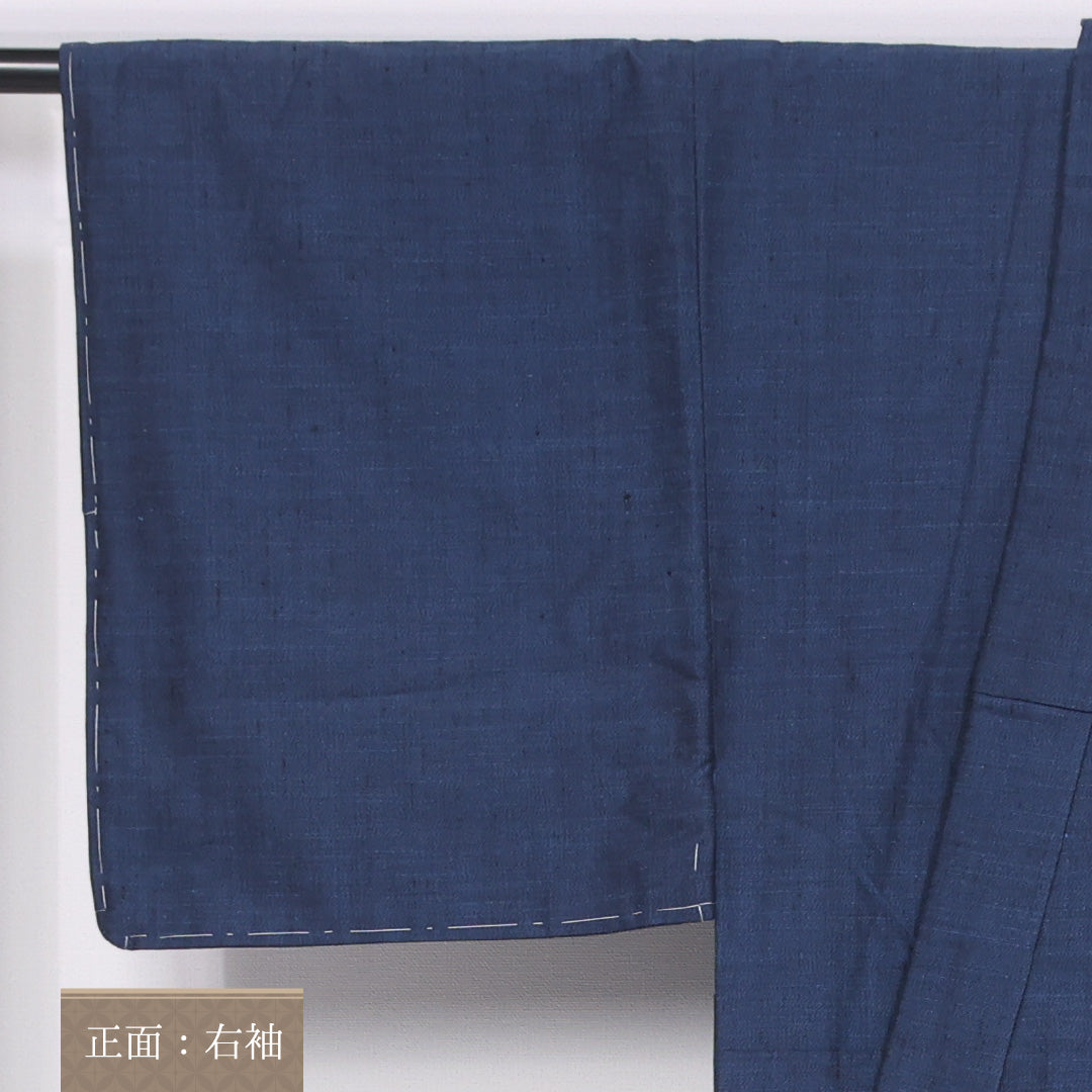 アンサンブル 男着物 袷 身丈142cm 裄丈68cm 正絹 Aランク カジュアル バチ衿 Mサイズ 風景柄 紺系 RP 1224-06287