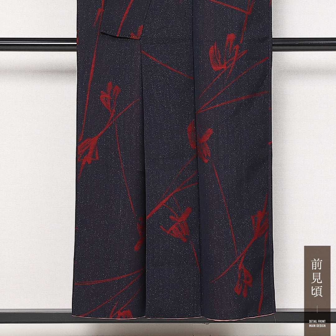 アンティーク お召 袷 身丈152cm 裄丈62cm 正絹 Aランク 広衿 Sサイズ 創作柄 紺系 RP 1222-13678