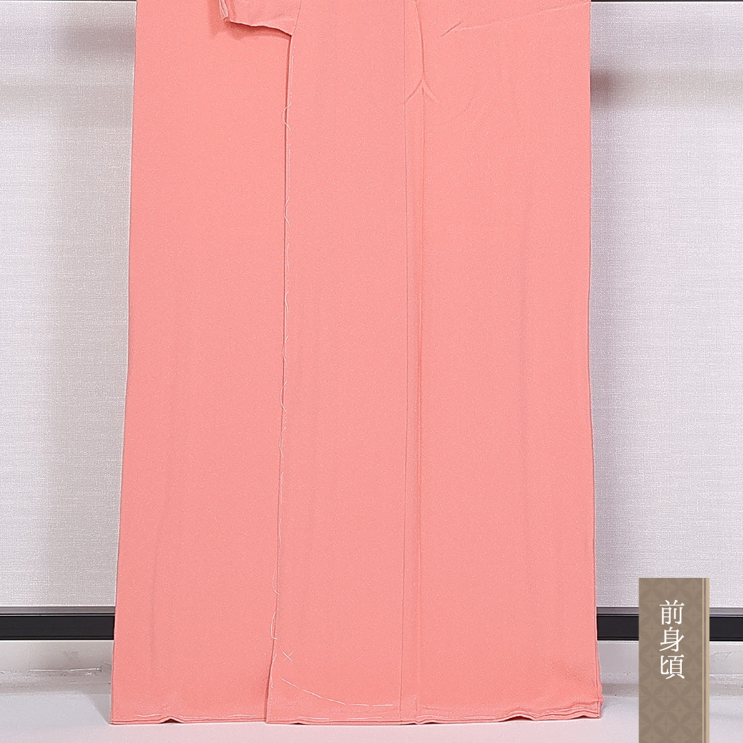 色無地 身丈164cm 裄丈67cm 正絹 Sランク 袷 一つ紋 桔梗 広衿 ちりめん 地紋なし しつけ糸 1214-10349