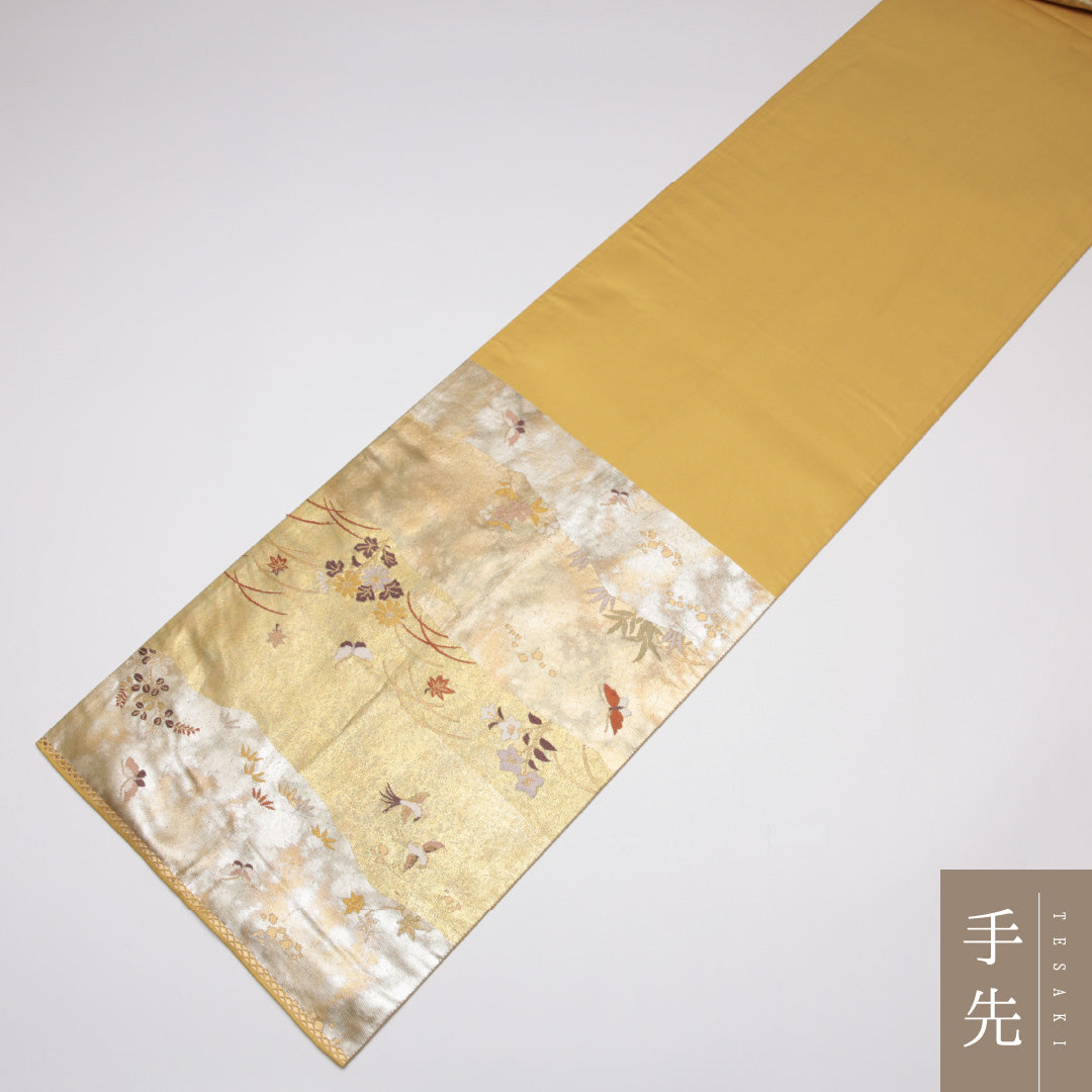袋帯 帯丈428cm 正絹 六通 フォーマル 花鳥文 吉祥文様 金系 1243-01111