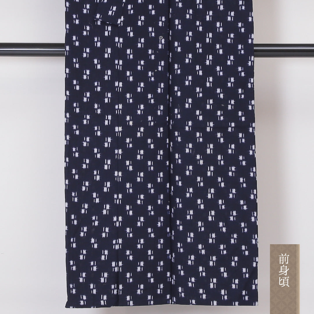 洗える着物 小紋 単衣 身丈147cm 裄丈63cm ポリエステル Cランク インフォーマル バチ衿 XSサイズ 絣柄 紺系 LP 1221-02107