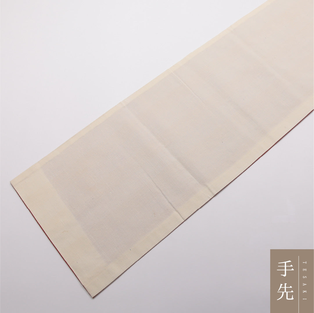 九寸名古屋帯 Cランク 帯丈364cm 正絹 ポイント柄 開き仕立て 織り カジュアル 紬 創作柄 クリーム系 RP 1245-01867