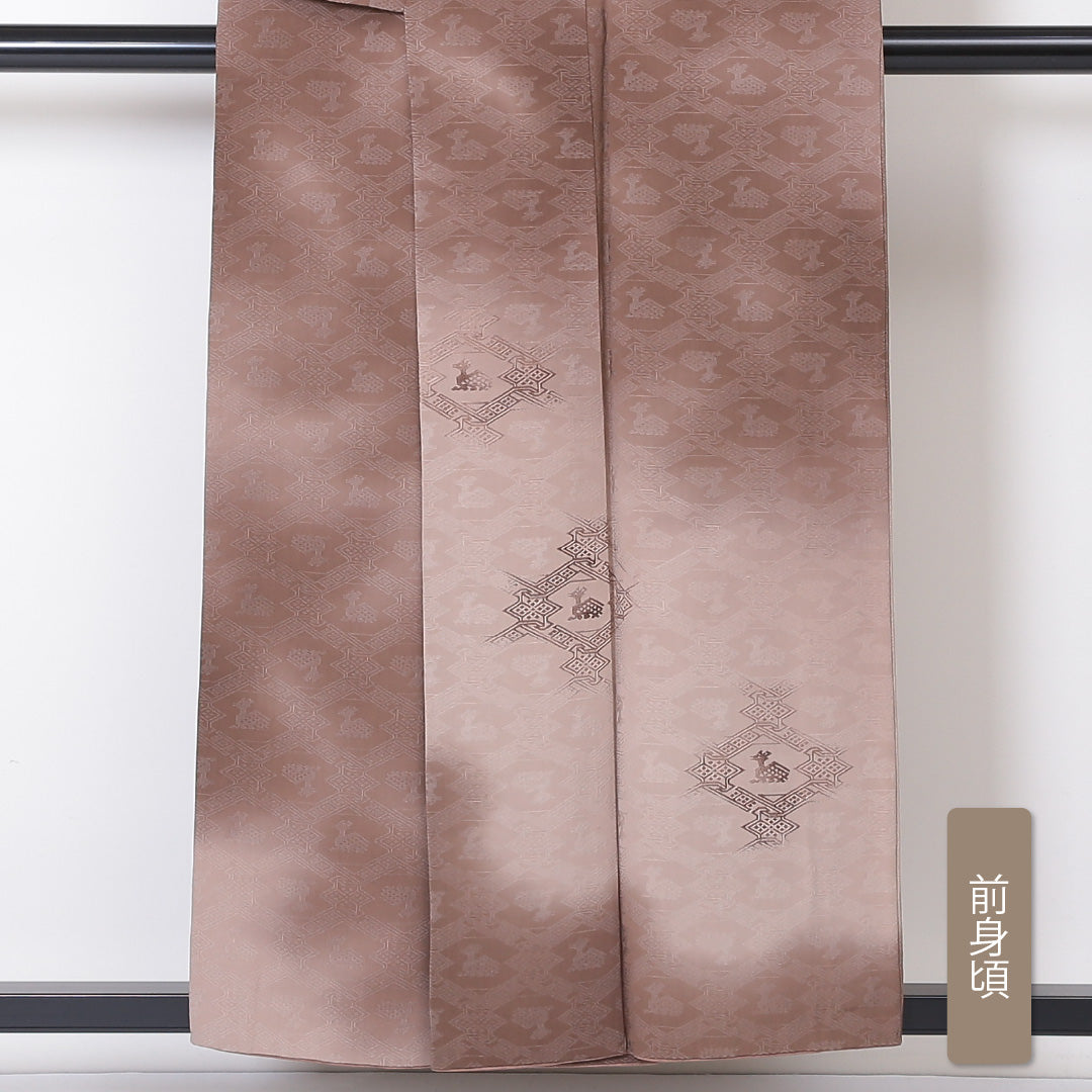 付下げ 袷 身丈155cm 裄丈63cm 正絹 Aランク 一つ紋 (剣片喰) 紋意匠 (有栖川鹿文) セミフォーマル 広衿 Mサイズ ぼかし染 茶系 RP 1218-04459