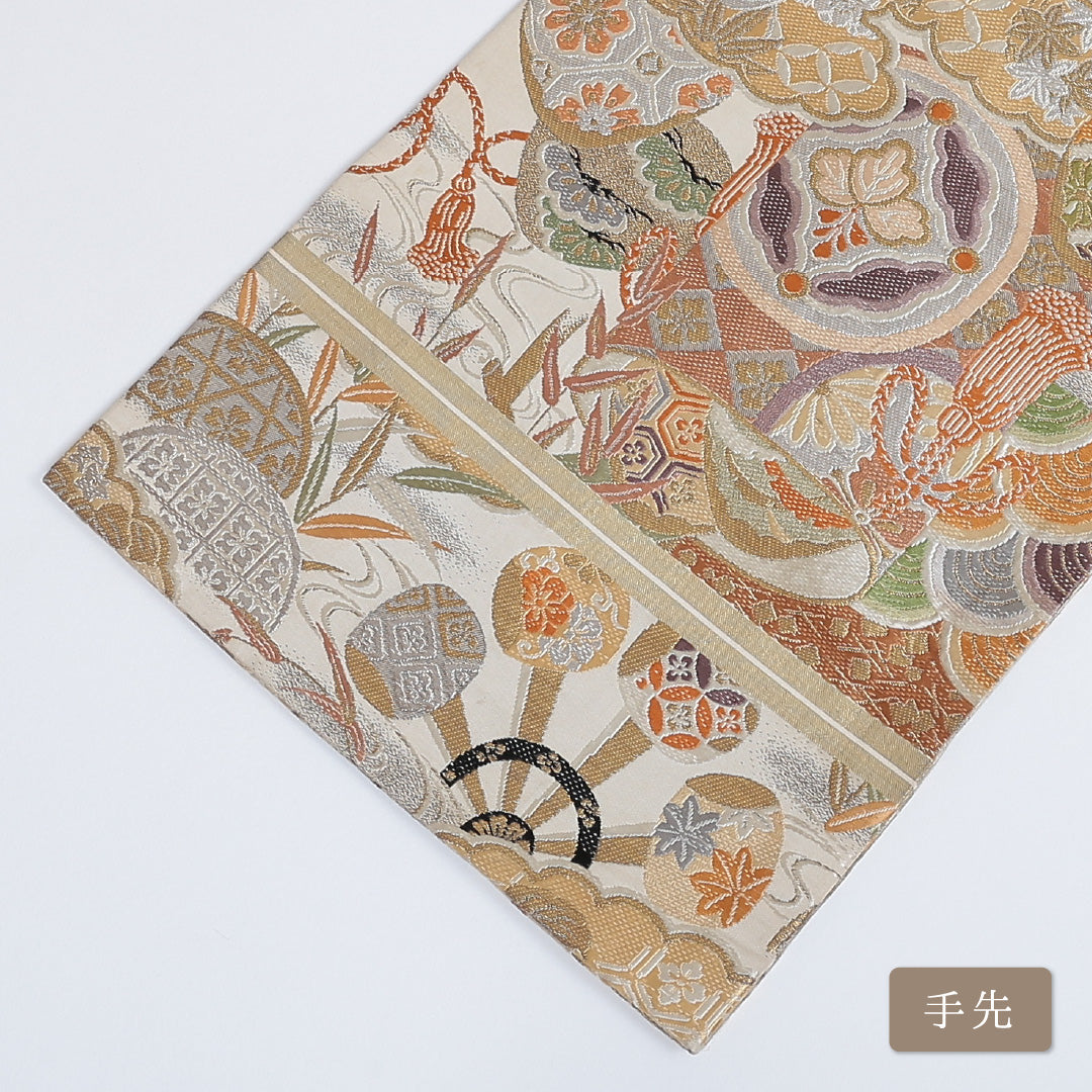 アンティーク 丸帯 帯丈394cm 全通 仕立て上がり フォーマル 唐織 Aランク 吉祥文様 金系 122300526321