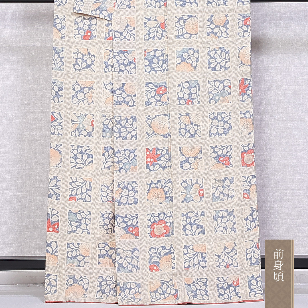 紬 身丈164cm 裄丈63.5cm L 正絹 Cランク 袷 広衿 紬 後染め 絵札 紅葉 桜 菊 梅 1216-10946