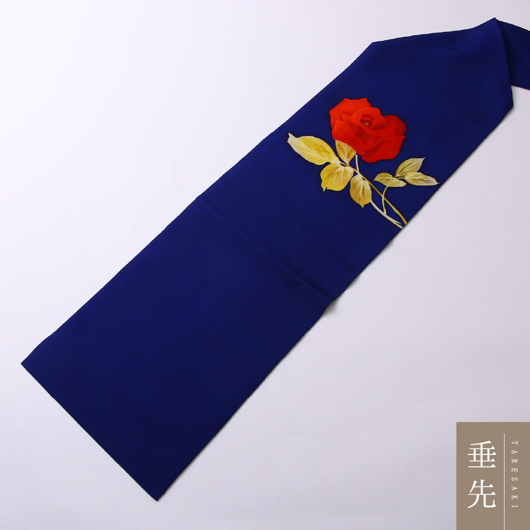 名古屋帯 ポイント柄 帯丈360cm カジュアル Sランク 正絹 塩瀬 薔薇 シック モダン 紺系 1224-02611